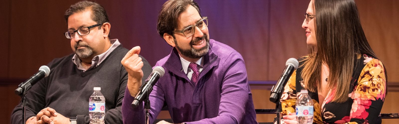 Dhavan Shah, David Folkenflik and Jessie Opoien at the 2018 fall panel on media ethics and the mid-terms.