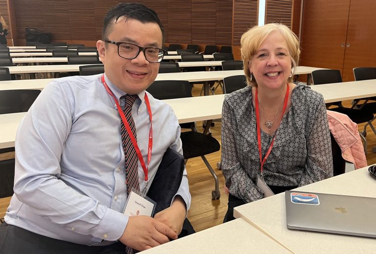 Director Katy Culver and Sewell Chan sitting together at CJE Conference