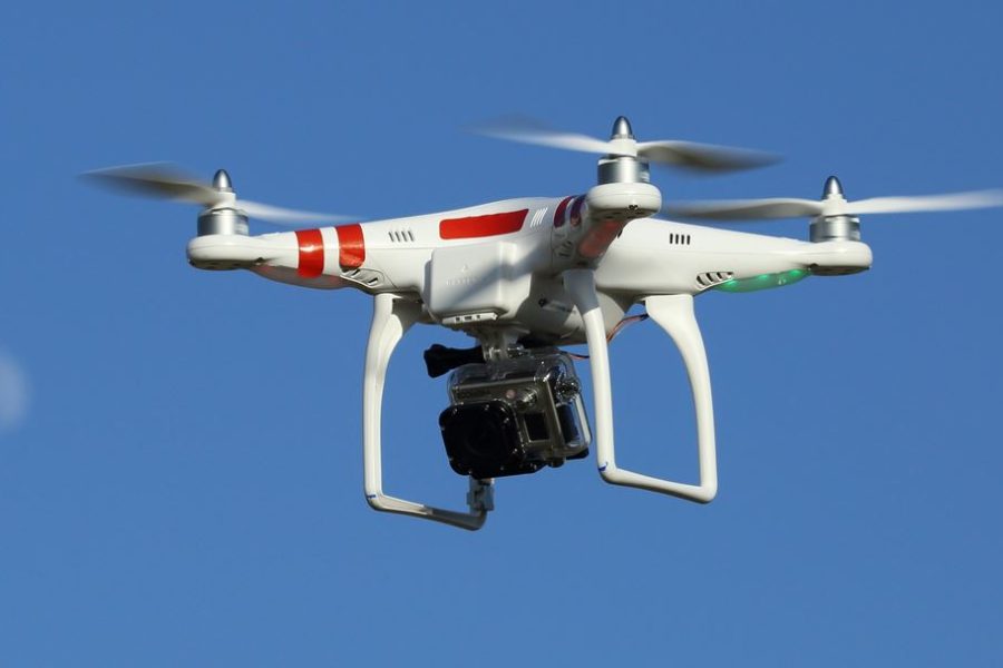 white drone shot against blue sky