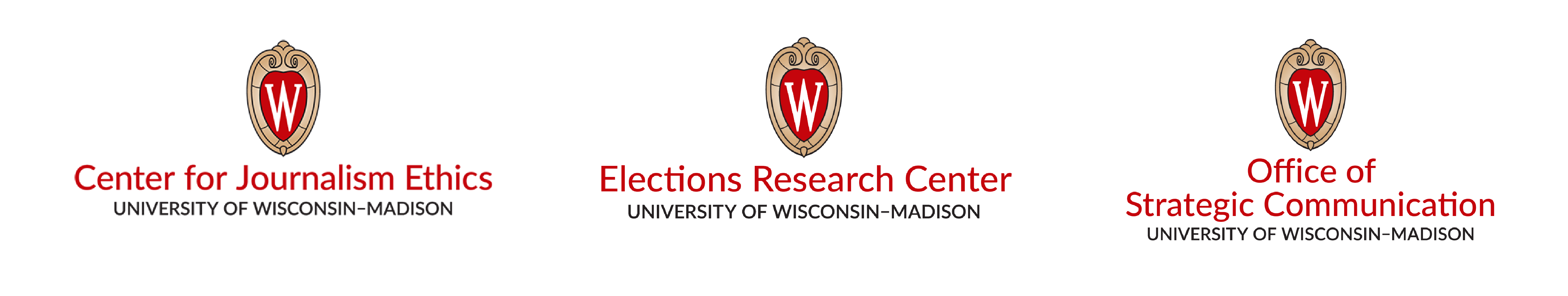 Logos for the UW Center for Journalism Ethics, the Elections Research Center, and the Office of Strategic Communication