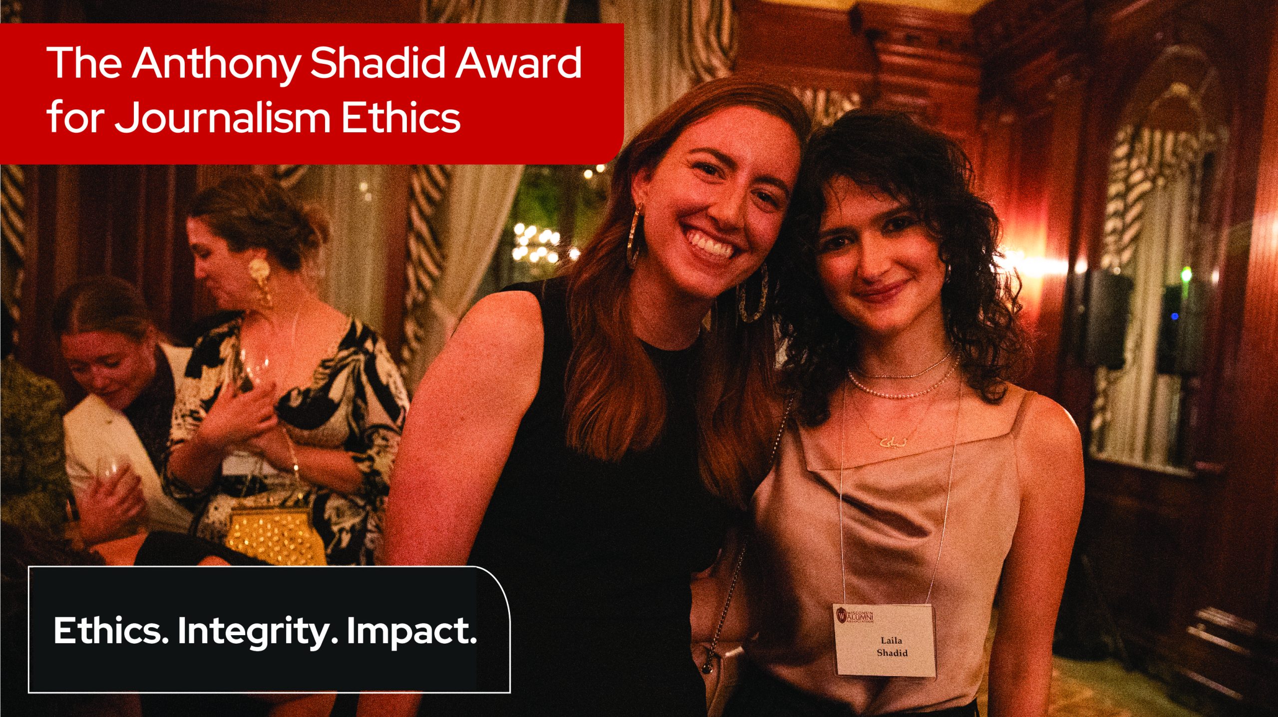 Photo of 2022 winner Jessica Contrera posing with daughter of Anthony Shadid, Laila Shadid.