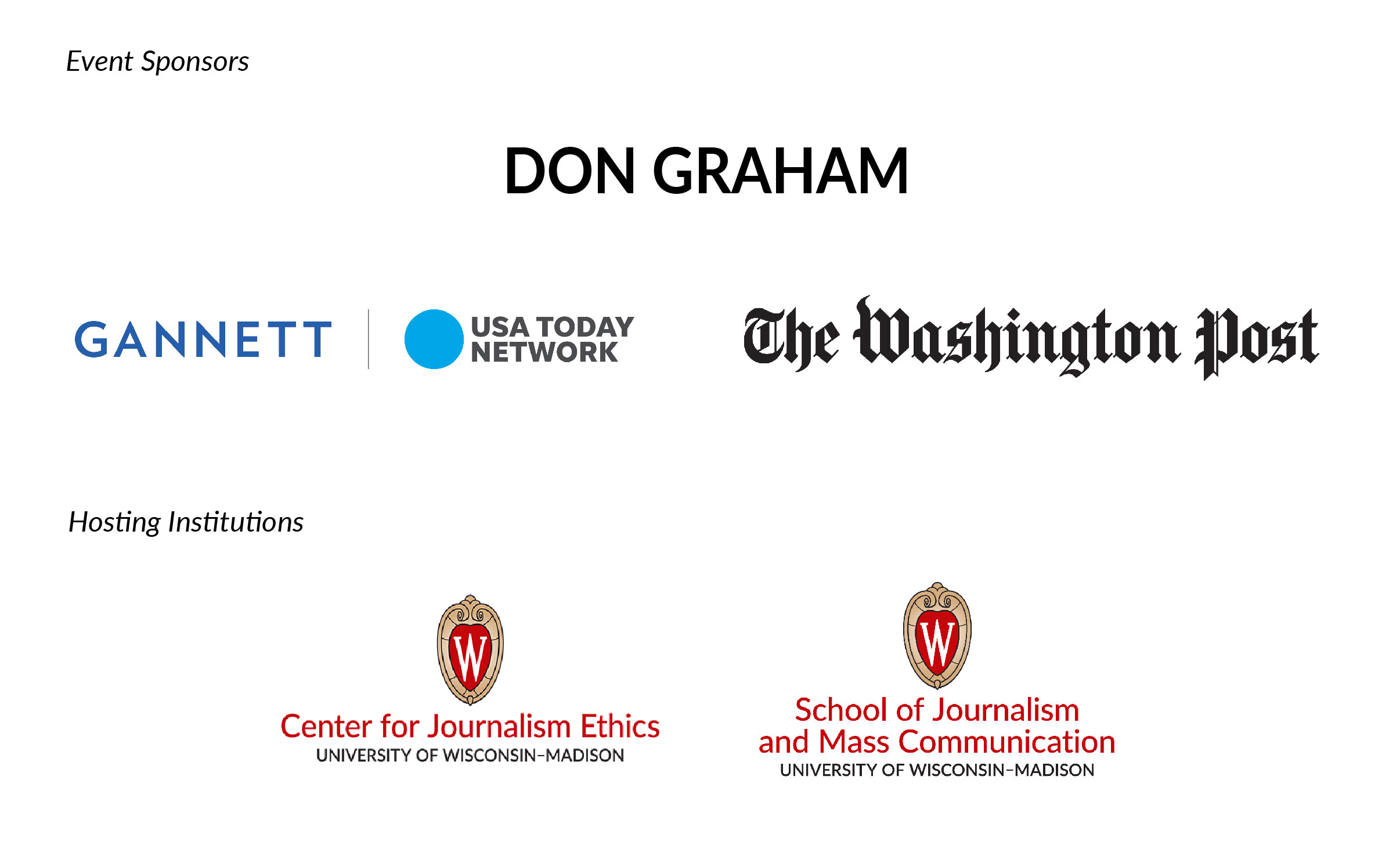 Logos of sponsors including, Don Graham, Gannett/USA TODAY Network, and The Washington Post