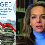 Cover of the book "Hedged" by Margot Susca and a headshot of the author