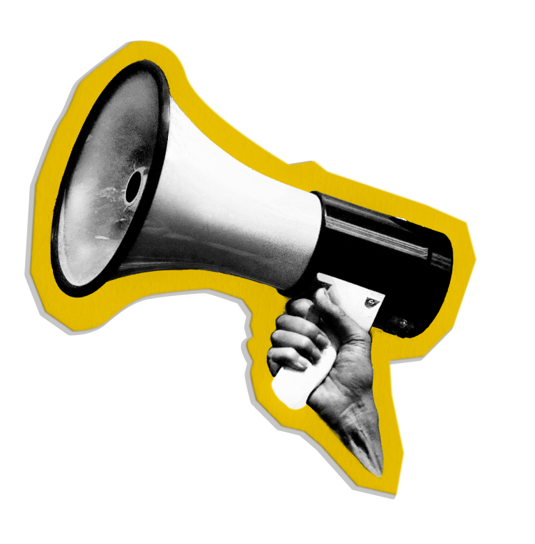 Stylized photo of a hand holding a megaphone