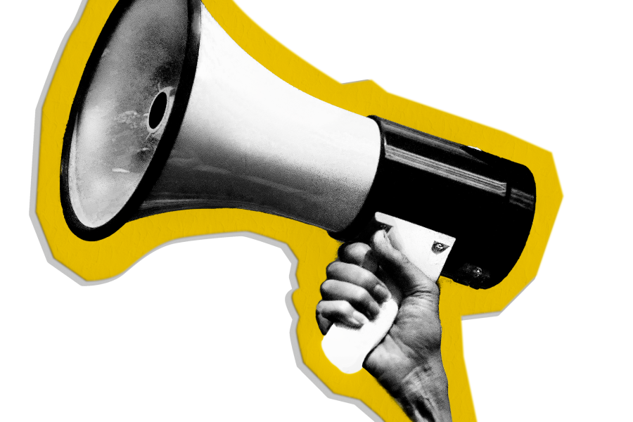 Stylized photo of a hand holding a megaphone